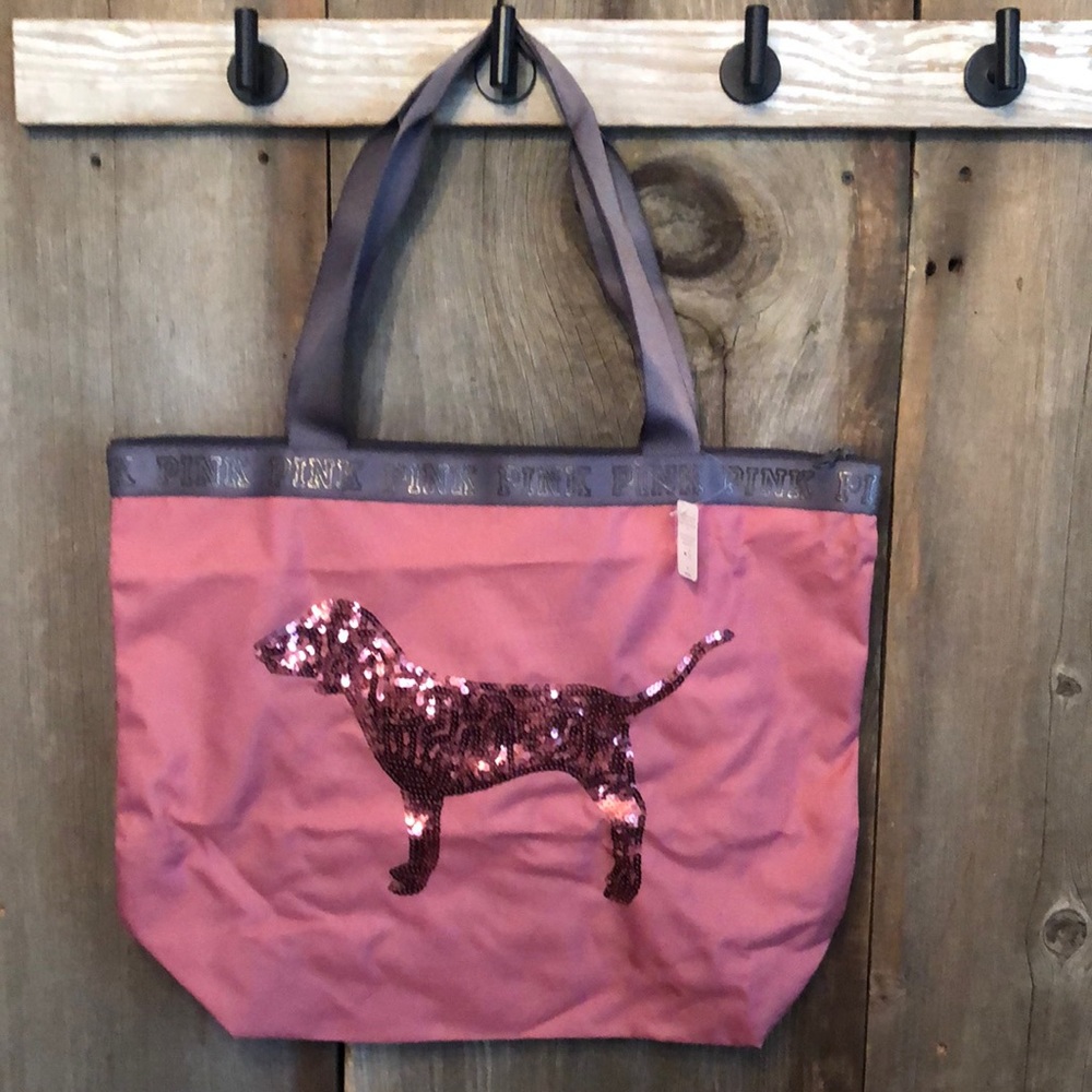 PINK Victoria’s Secret Sequin Dog Tote Bag in Pink
